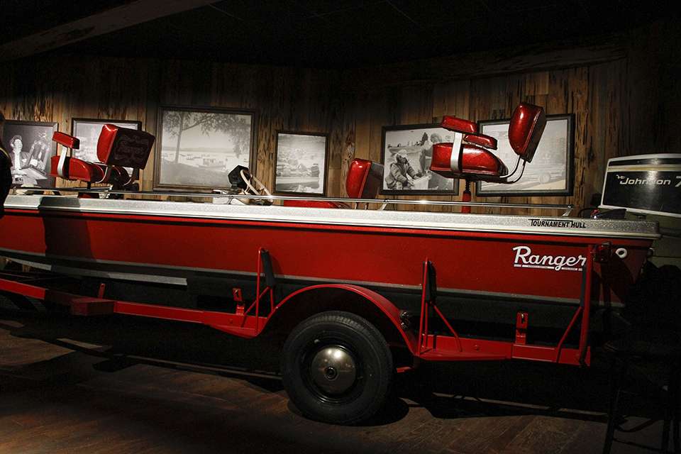 One of the first bass boats used in Bassmaster events had its own place in the Hall.