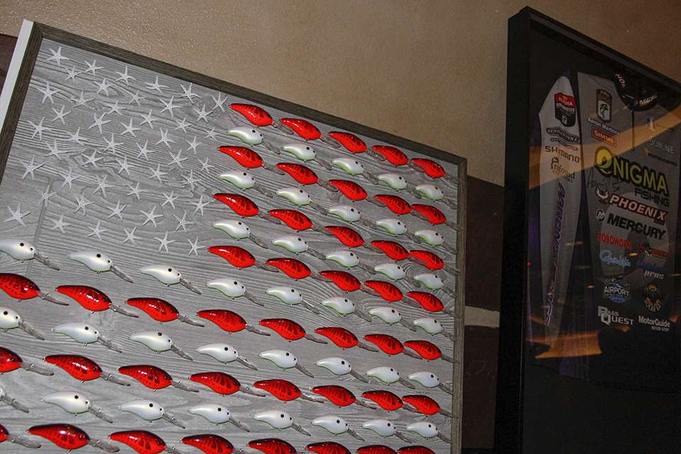 There were plenty of silent auction prizes for people to bid on including this American Flag made out of Strike King Lures.