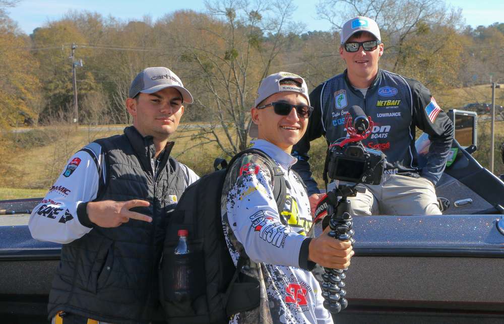 Lee and Connell pose for a photo with Malakai Mckinney, a high school angler that made the bass class for its second year from Raleigh, N.C.