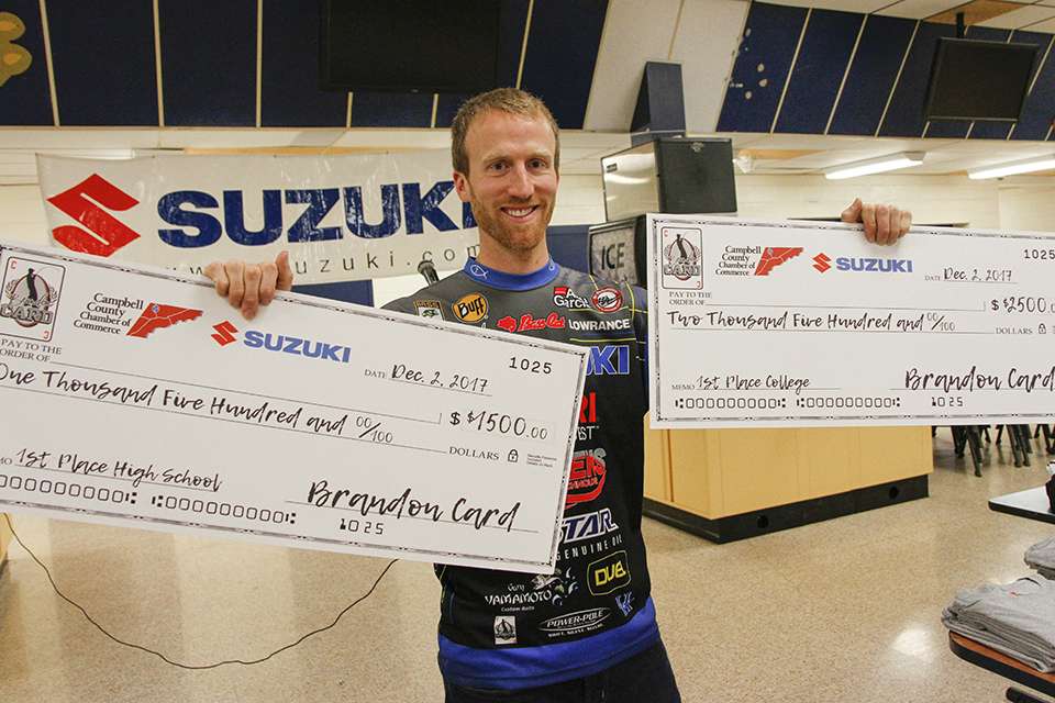Card had the two winning checks on display as a little extra motivation for the teams.