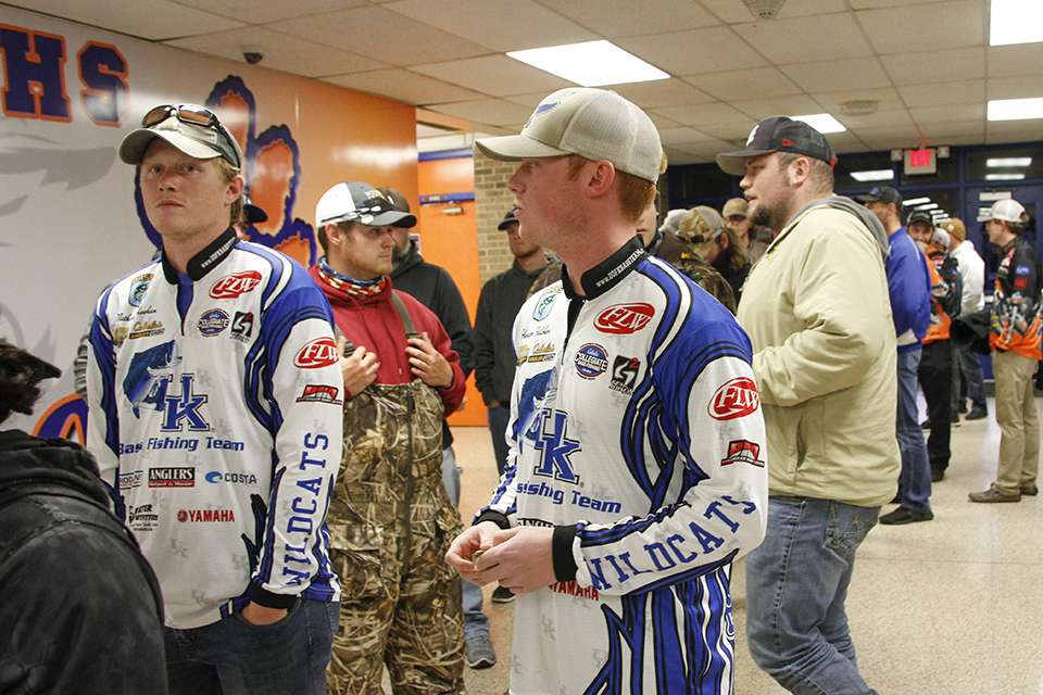 Meanwhile a few anglers from Card's alma mater Kentucky show up to the meeting. Hunter Fulcher (right) won this event with his partner Andrew Day. Day graduated so Fulcher had Nathan Sheehan with him.