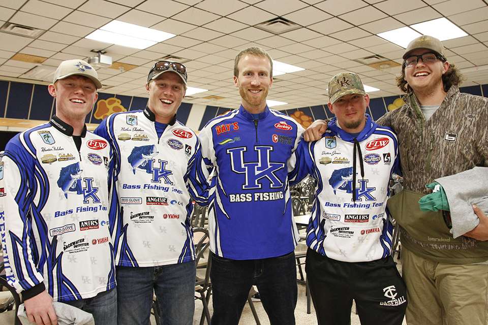 Card poses with anglers from the Kentucky Fishing Team.