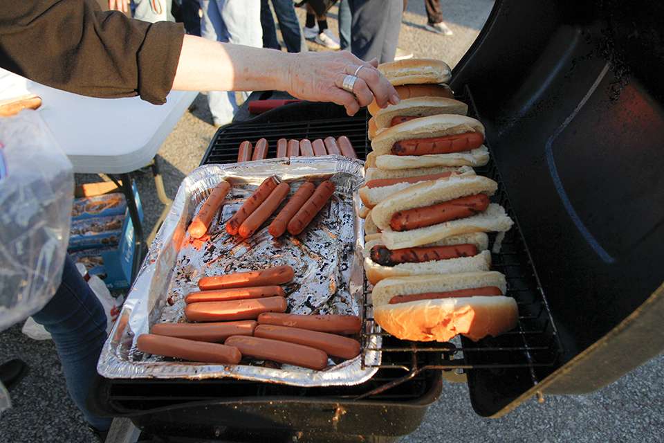 Brandon Card's father was cooking up hot dogs during weigh-in for the anglers and families.