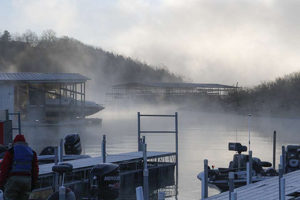 Day 1 of the Toyota Bonus Bucks Team Championship Classic Fish Off on Norfork was set to kick off at 6:45 a.m. but heavy fog delayed the takeoff until 8:40 a.m. 