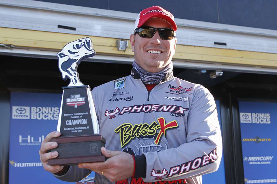 Butler wins the Toyota Bonus Bucks Team Championship Classic Fish Off and punches his ticket to the 2018 Geico Bassmaster Classic presented by DICK'S Sporting Goods on Lake Hartwell.