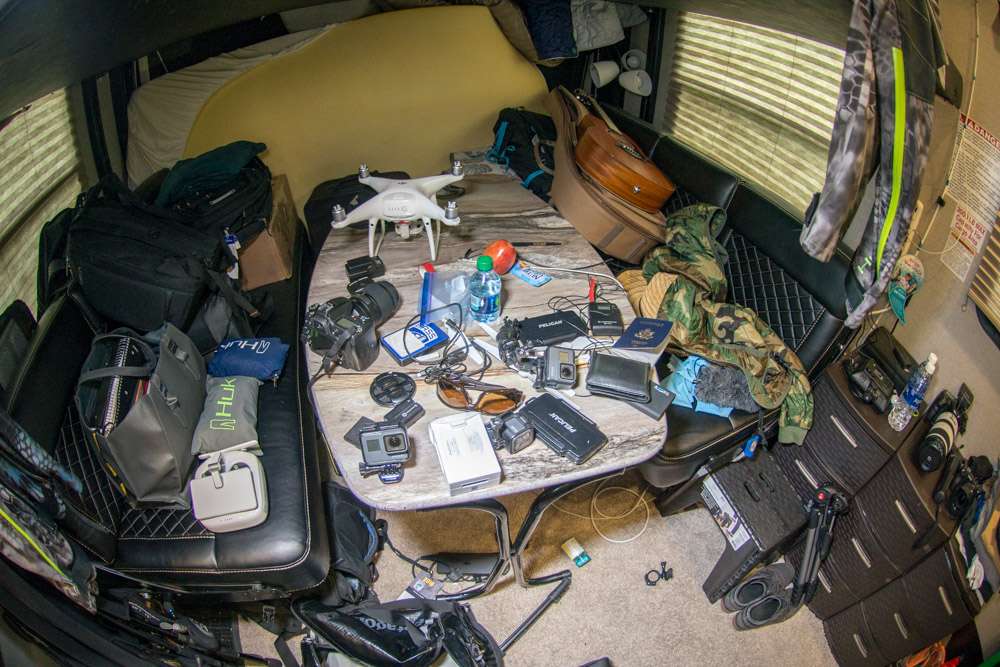 A drone, GoPro cameras and the electronic wizardry making it all work is stored here. 
