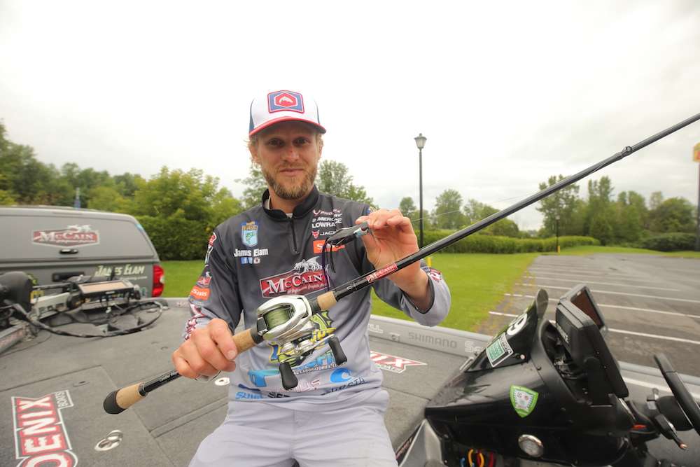 When asked to select a favorite setup, Elam shows off a 7-3 heavy action McCain Carolina Magnum Cast Rod. 