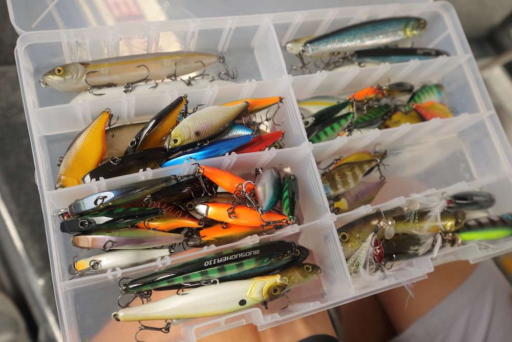 The first tacklebox opened houses a varied selection of colorful hard baits. 