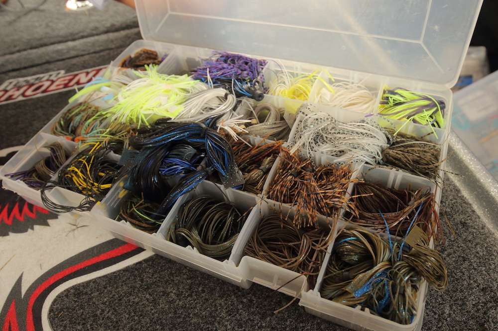 This tacklebox holds extra jig skirts Elam wants to keep on hand.
