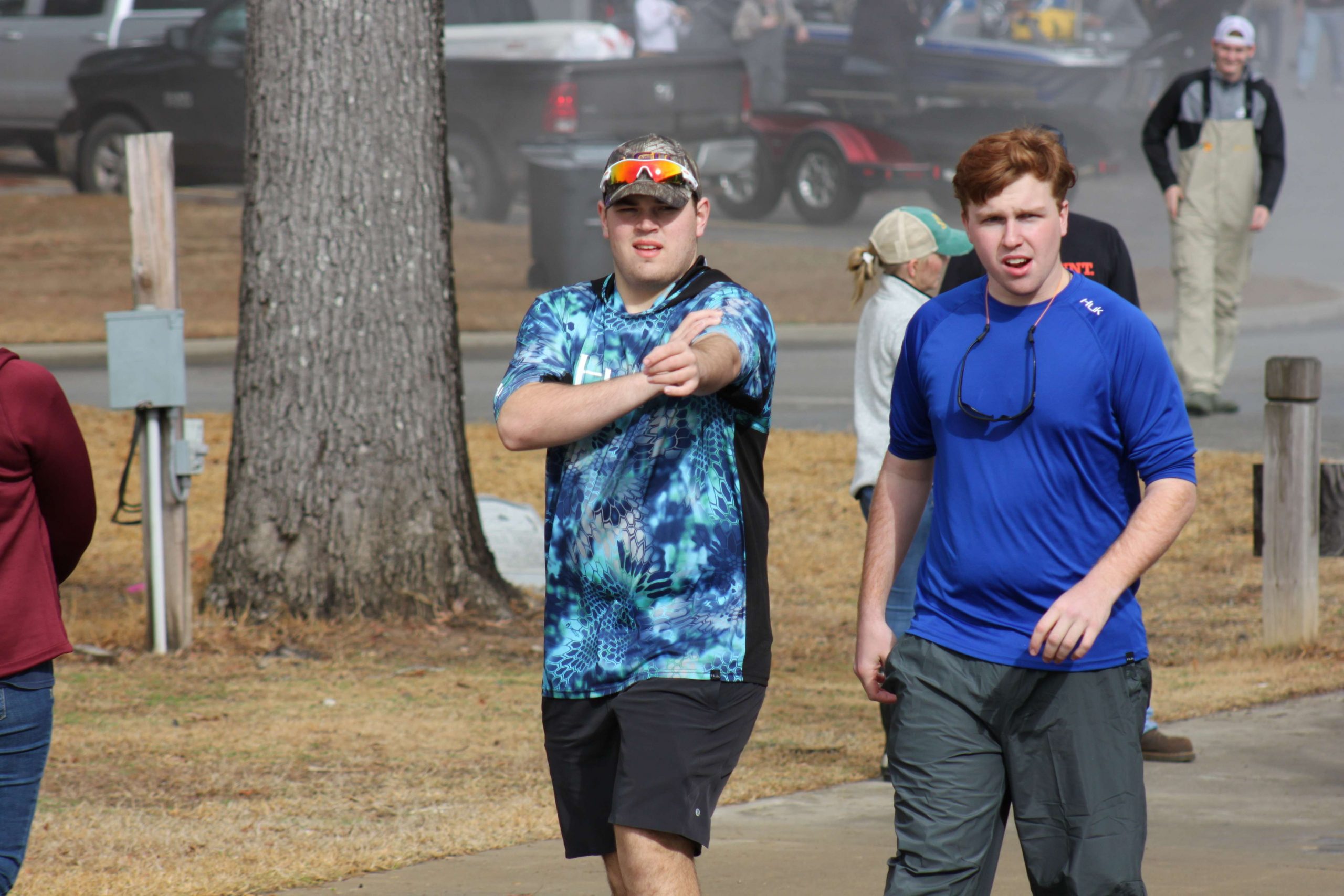 These two teenage anglers make their way to the registration area ahead of the crowd.