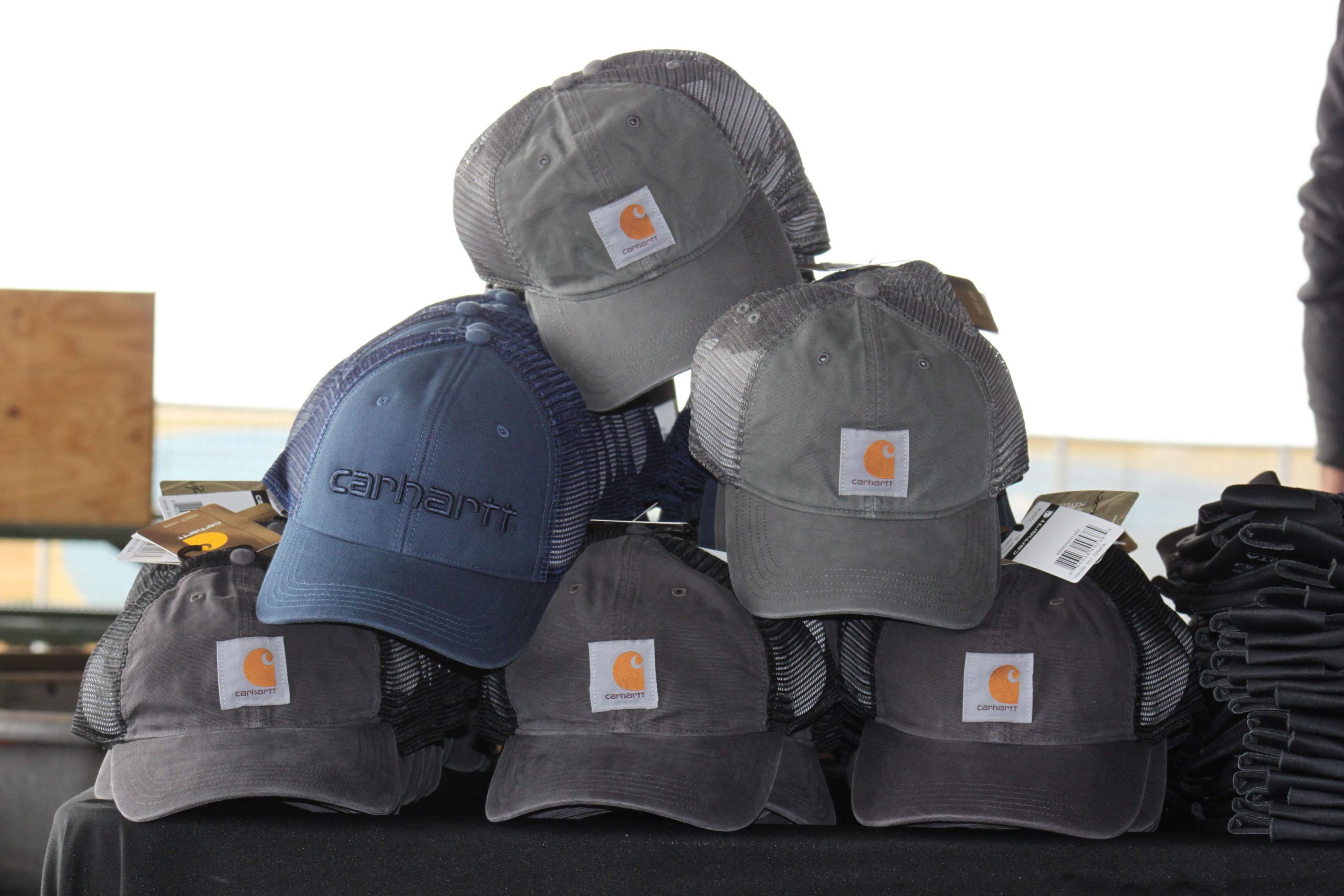 When the anglers do arrive, there is all kinds of swag for them to grab. Like these Carhartt hats.