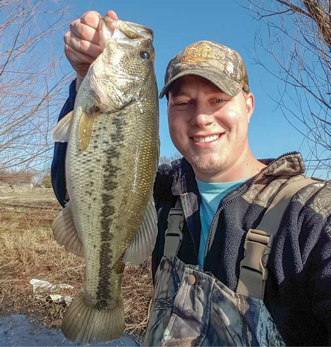 5-1<br>
Evan Layne <br>
Private pond, Oklahoma<br>
4.8-inch Keitech swing impact fat swimbait 
