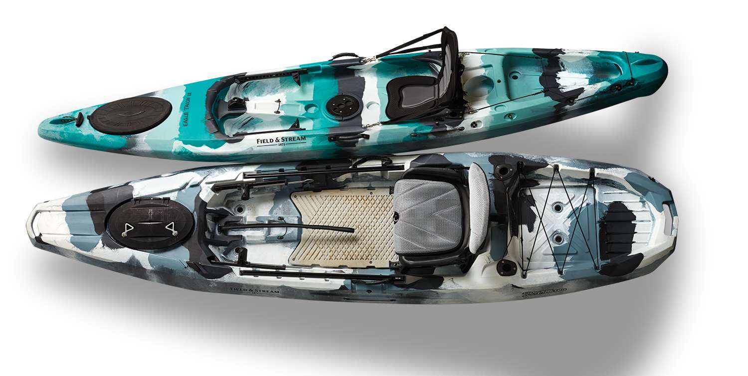 <b>STYLE & STEALTH</b><BR>
Gain a new perspective on the water with Field & Streamâs Eagle Talon and Shadow Caster fishing kayaks. Designed for stability without sacrificing performance, these lightweight machines are easy to propel and maneuver, giving anglers of all abilities an edge in reaching locations where most traditional boats just canât go. With wide centers
of gravity that allow you to stand, adjustable seat systems, plus rod holders and storage bins that wonât get in the way, youâll be able to fish with confidence, focusing on the big ones you covet most.
<p>
<a href=