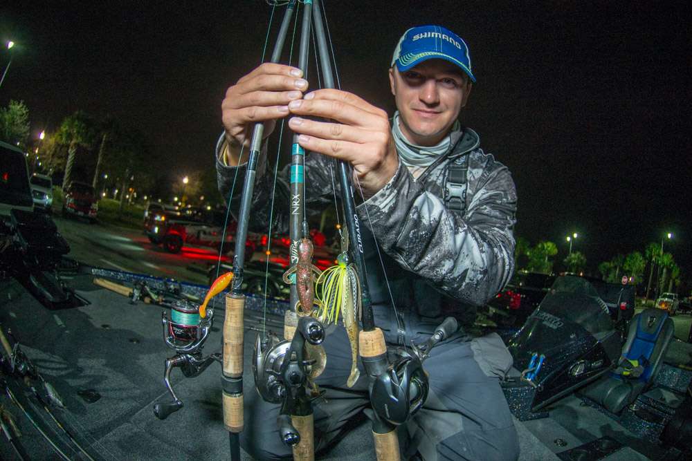 <b>Alex Wetherell</b><br> To finish sixth Alex Wetherell used this trio of lures. He chose a 1/2-ounce Z-Man Lures Chatterbait Elite Series rigged with 5-inch Lunker City Lures Swim Fish Swimbait. Alternatively, he fashioned a drop shot using a 2.75-inch Lunker City Grubster. A 1/0 Lunker City VGB Dropshot Hook and 1/4-ounce Lunker City Dropshot Weight completed the rig. For bed fishing he used a 9-inch Lunker City Mud Dog with 5/0 hook and 1/4-ounce weight.  