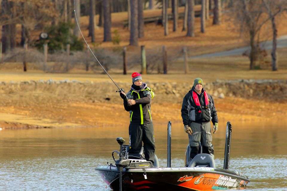 Day 1 leader Cliff Prince on a sunny and cold Thursday during the Bassmaster Elite at Lake Martin presented by Econo Lodge. 