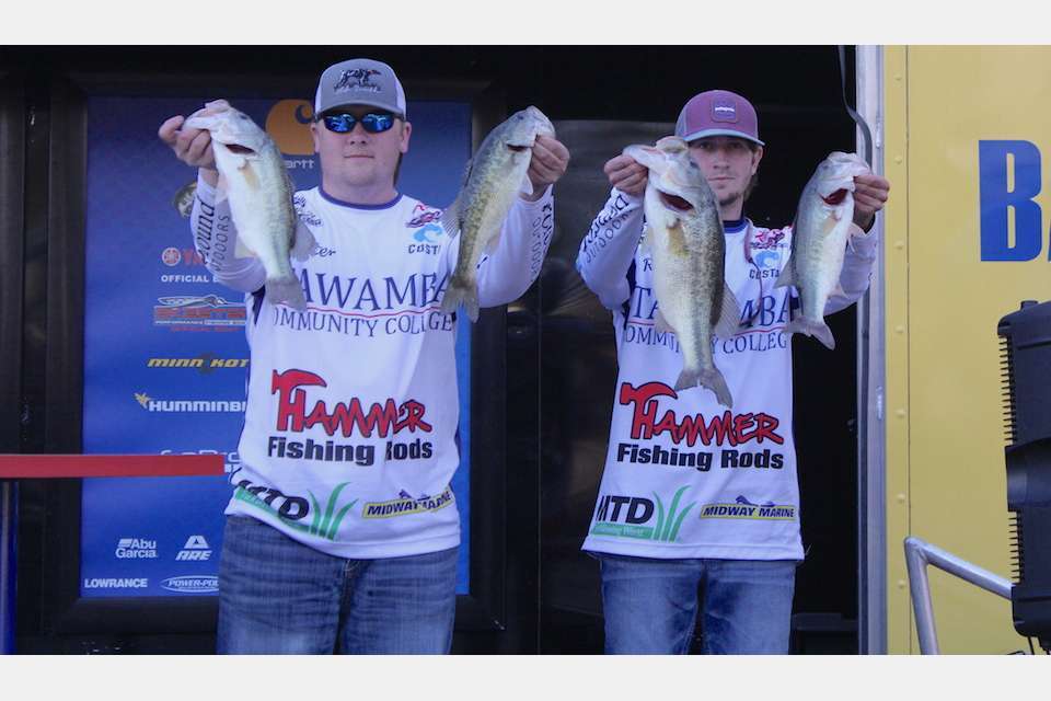 Russ Johnson and Hunter Schrock of Itawamba Community College caught 14 pounds, 8 ounces on the final day to win the college event with a three-day weight of 35-9. 