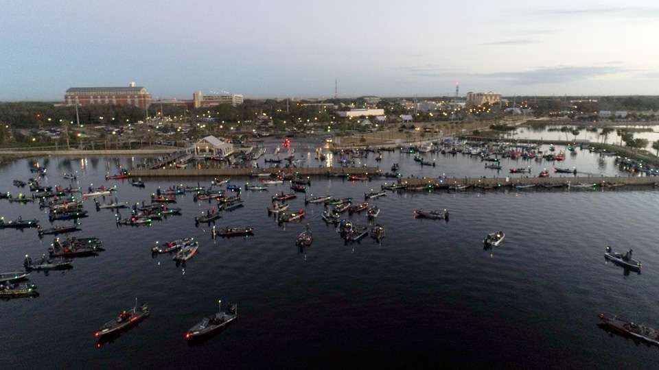 As anglers left the dock to begin the Bass Pro Shops Bassmaster Open at Kissimmee Chain, they were followed overhead by Garrick Dixon's drone. Here's the perspective it captured this morning. 