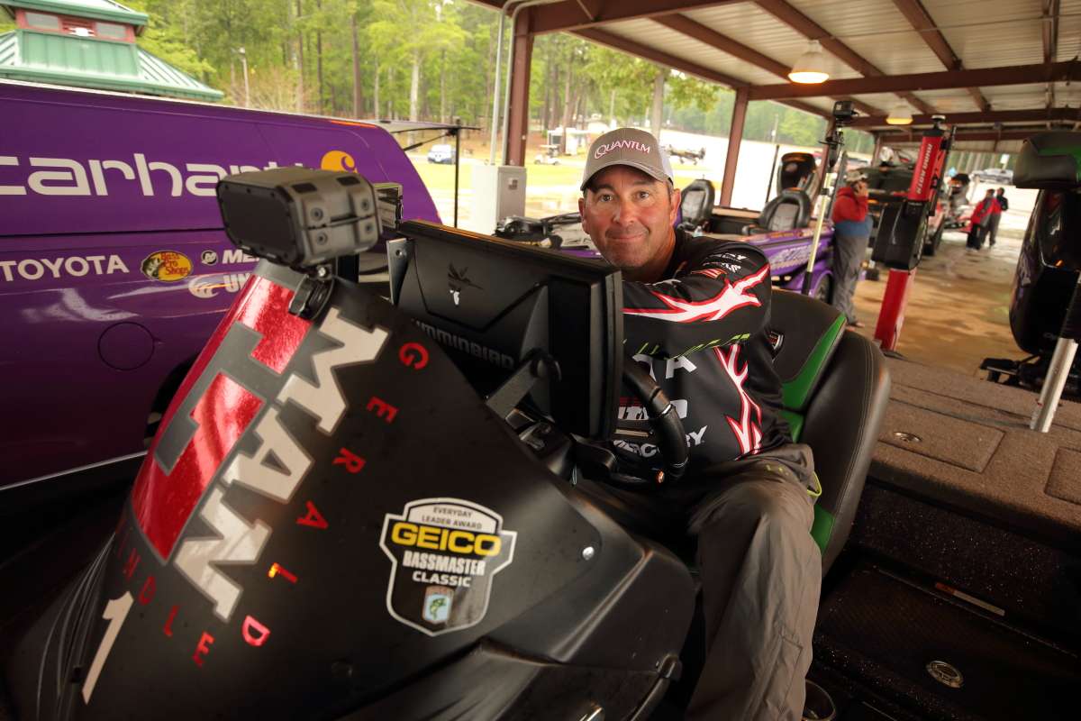 When Swindle begins a Bassmaster Elite Series tournament sitting in this seat, he'll likely be cashing a check when it's over. He's earned more than $1.9 million in B.A.S.S. events.
