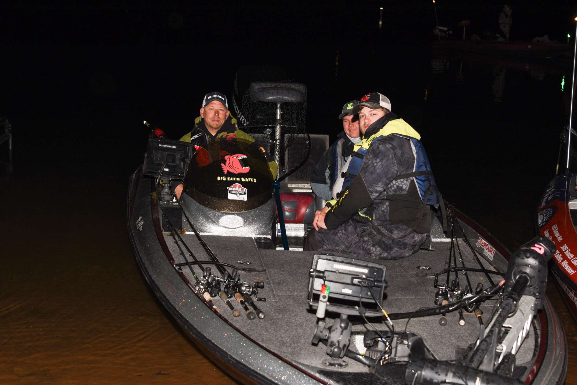 Benton High School anglers Cody Miles and Jordan Bowlin wait to start the day