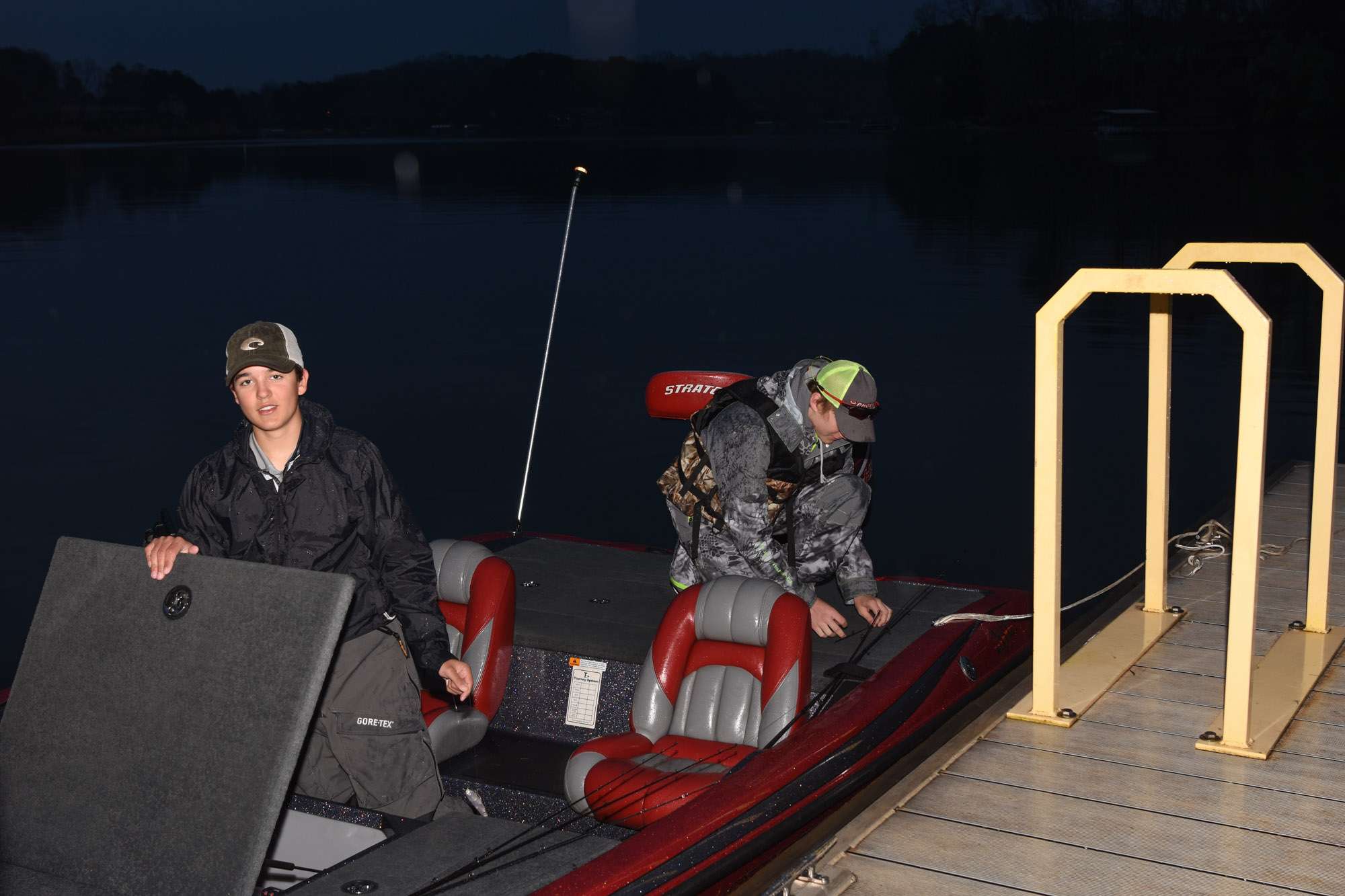 Garrett Torres and Jayden Vosseller from Kick-Back High School BASS
club ready their boat for the day