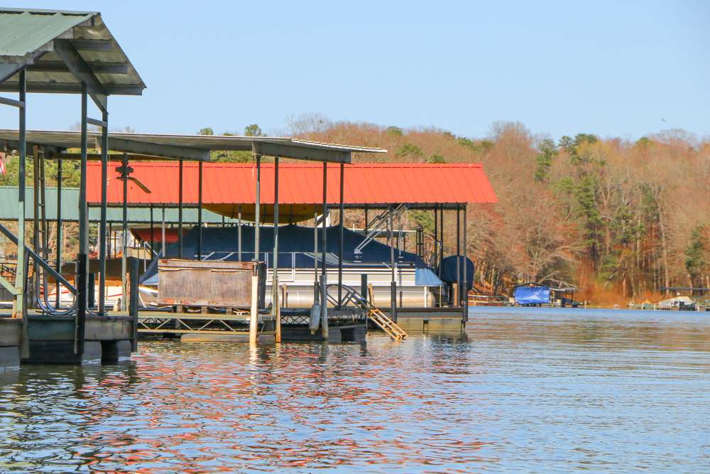 Docks cover the lake, as Hartwell is a popular residential lake. 