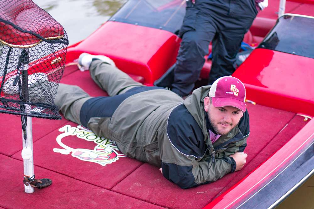 Jesse Hill of Garrard High, Lancaster Kentucky, normally has pillows when he lays down on the boat. 