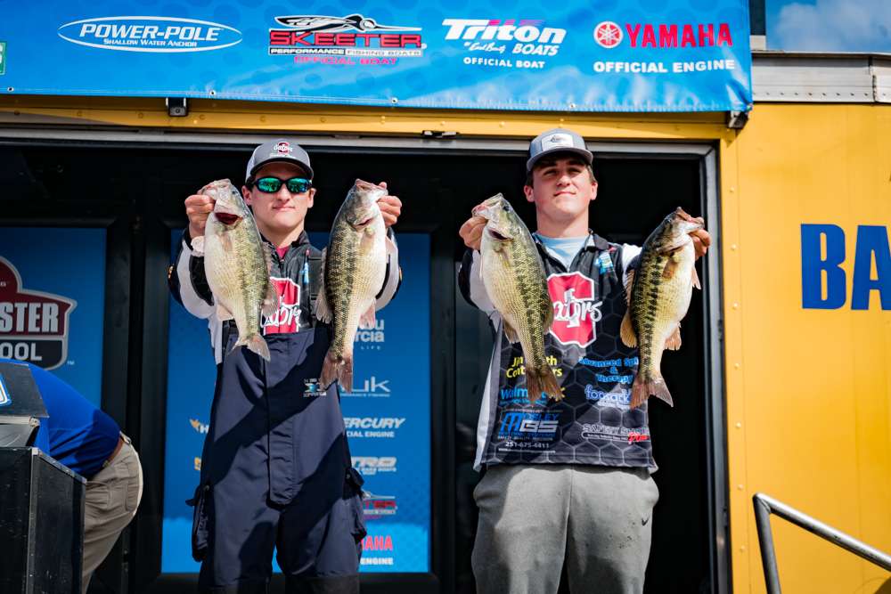 John Walley and Justin Duke of Satsuma High School, Satsuma Ala. show off their limit as they are the new hot seat anglers.