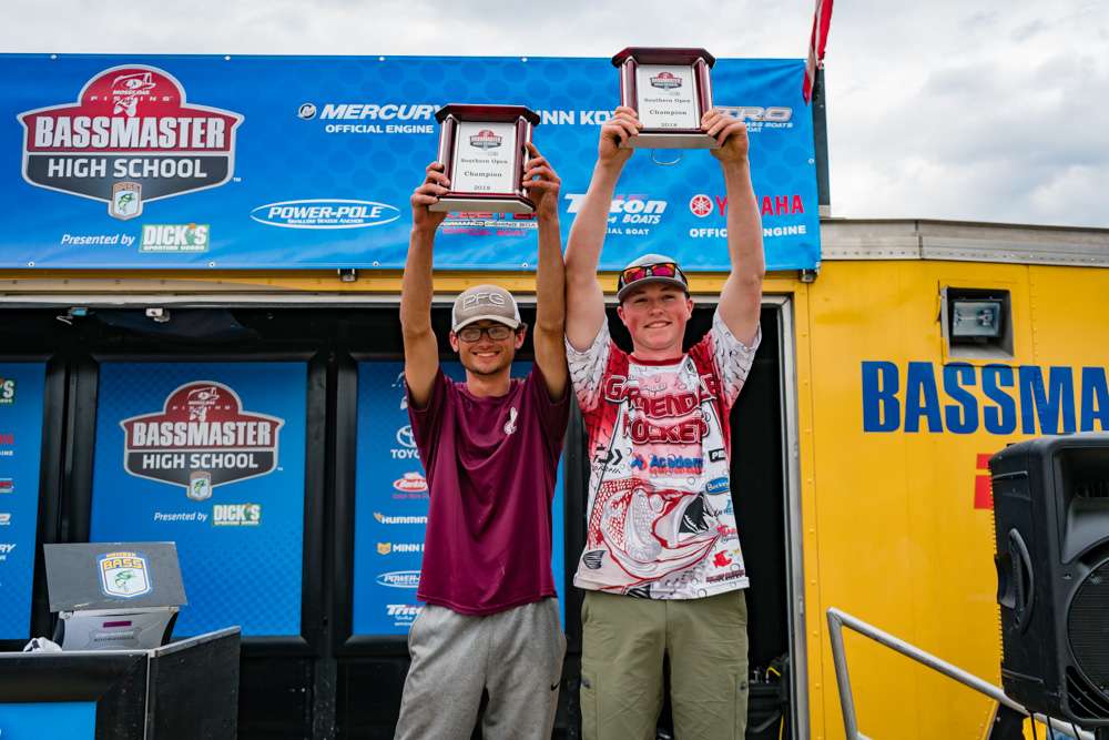 The winners holding their trophies high!
Jaxon Brown (left) and Jordan McCaleb (right) of Gardendale High School, Gardendale Ala. 
