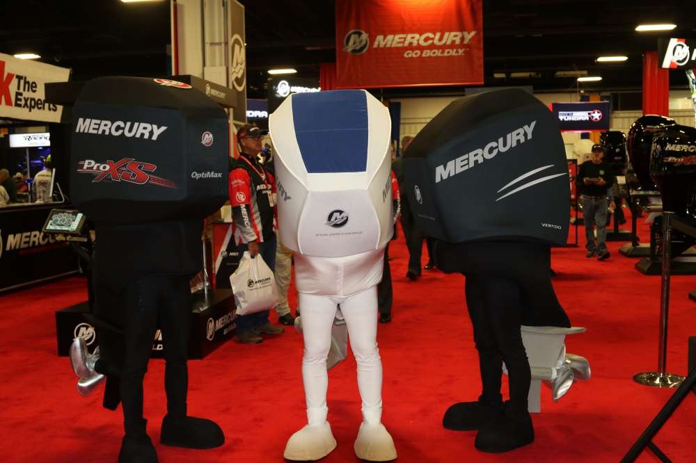 Mercury welcomed guests with a trio of walking outboards.