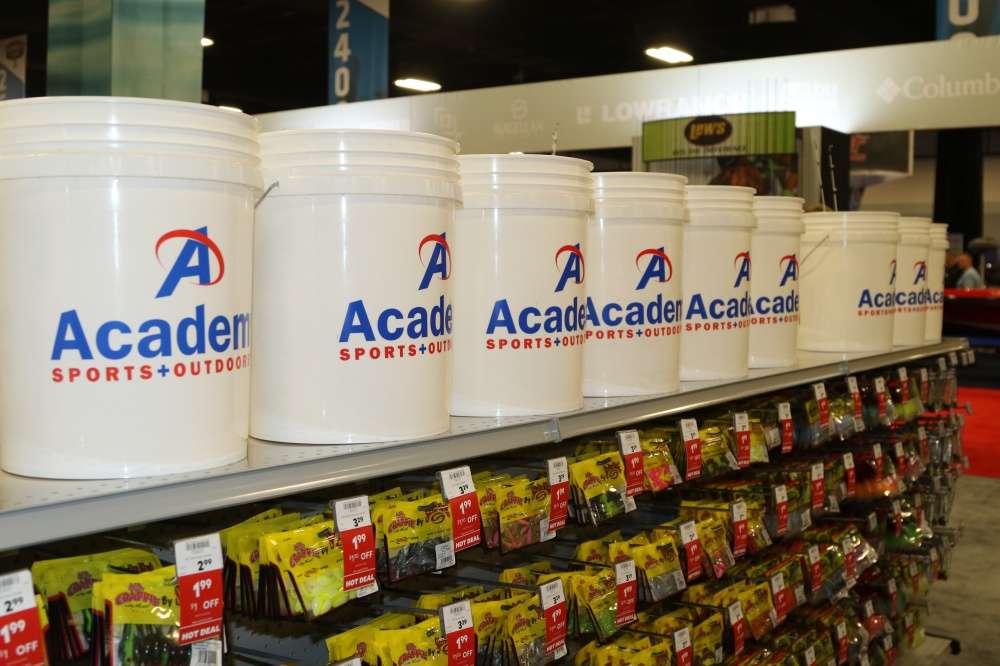 Academy Sports & Outdoors gave out handy buckets as shopping baskets.