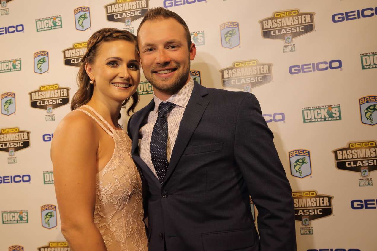 The Night of Champions is an evening where the anglers and their significant others dress up and have a good time. Here you'll see 2017 Toyota Angler of the Year champ Brandon Palaniuk and Tiffanie McCall. Later in the evening Palaniuk gave an inspiring speech.