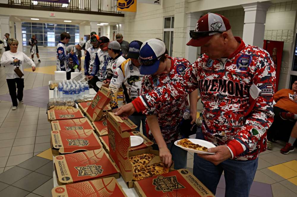 Vinemont's Greg Moore and JB Johnson found the pizza. The University of Montevallo's fishing team provided dinner for everyone, and no one left hungry. 