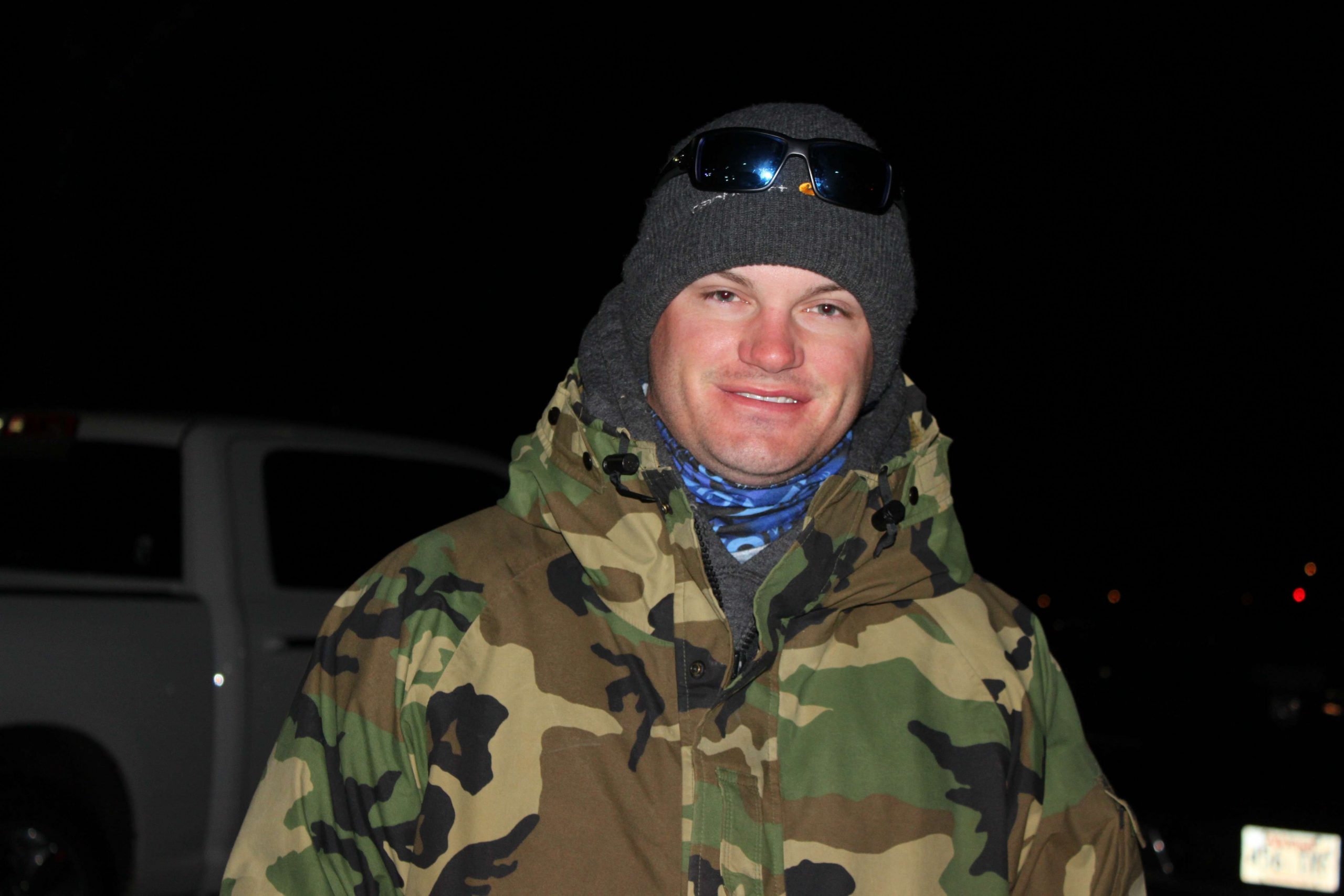 Alabama team member Travis Culbreath is all smiles in the early morning.