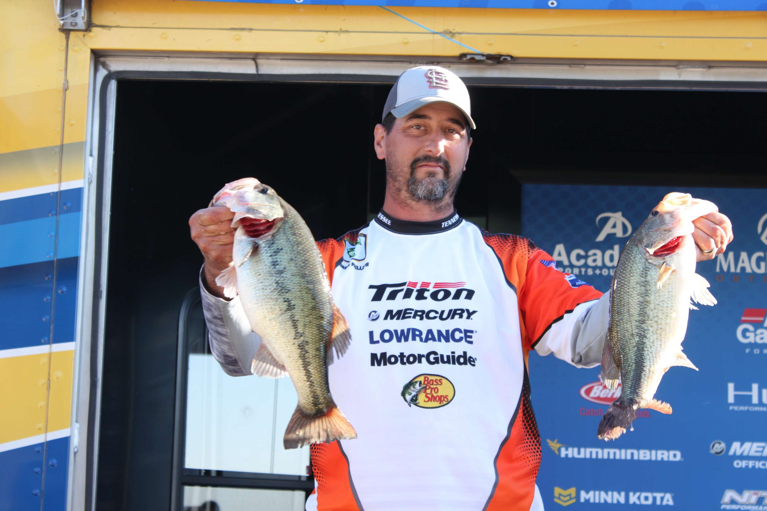 Greg Phillips of Tennessee is in 21st place in the boater division with five bass totaling 15-10.