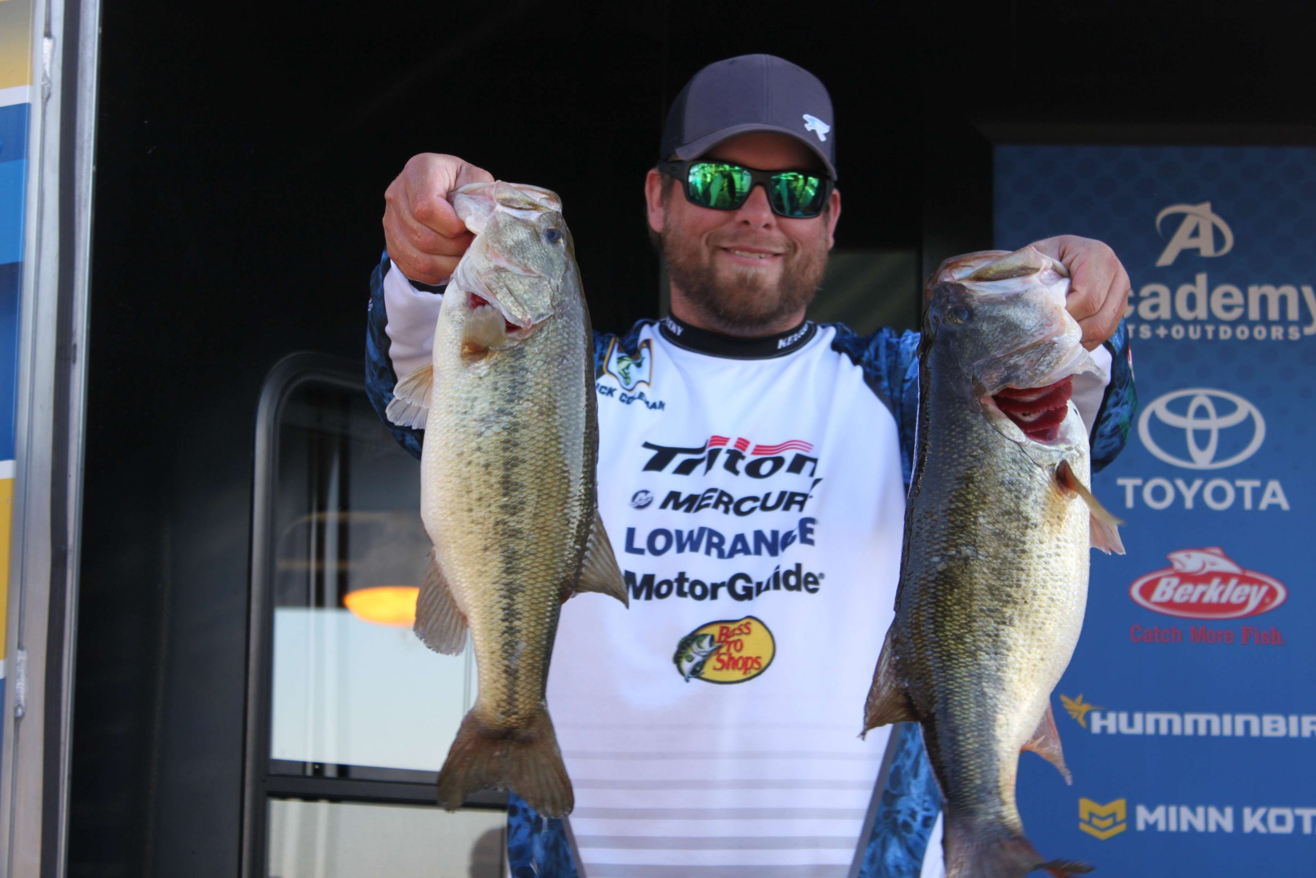 Nick Coleman of Team Kentucky is in second place among non-boaters with three bass weighing a very heavy 16-1.