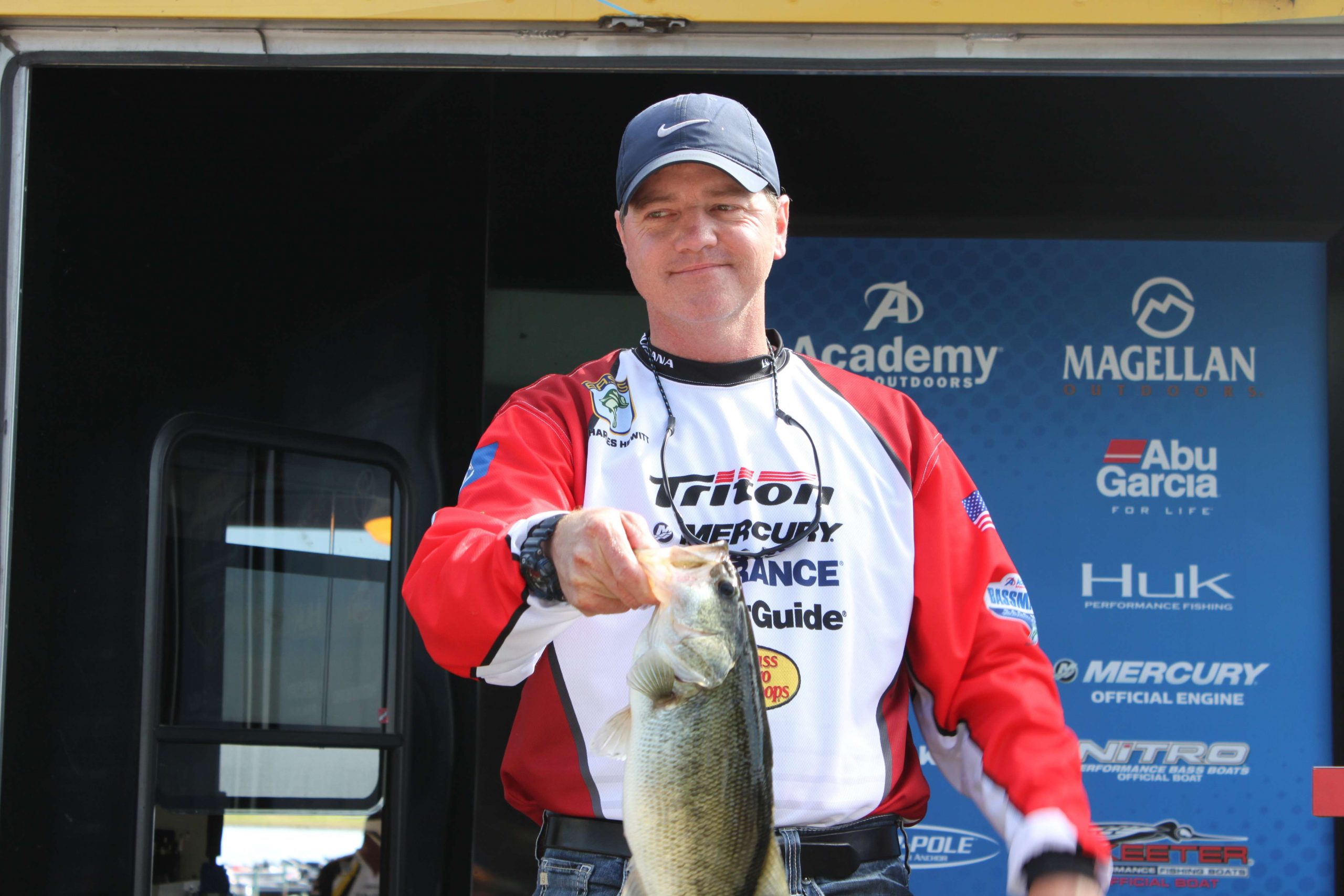 Team Louisiana's Charlie Hewitt grimaces at the 8-6 limit he caught on Thursday, but it was enough to keep him in first place in the non-boater division with 26-7 overall. 