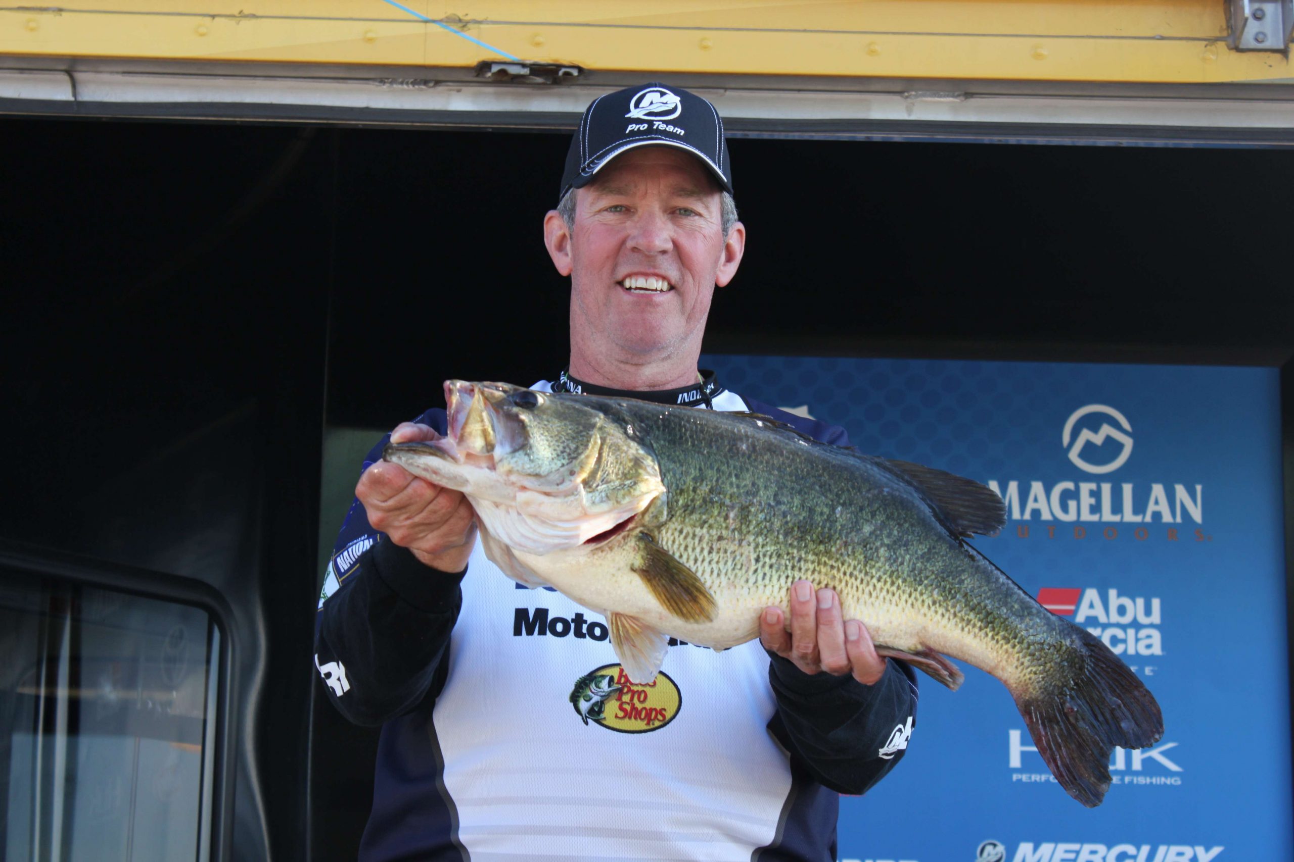 And as awesome as the bass Blumenstein and Vance caught, they couldn't touch this absolute beast caught by Indiana boater Chris Myers. The bass weighed a whopping 11 pounds, 6 ounces, which was a personal best for a guy who's fished bass for 37 years. The lunker helped him to a 23-5 sack on Thursday, and he's in 10th place overall with 32-4.
