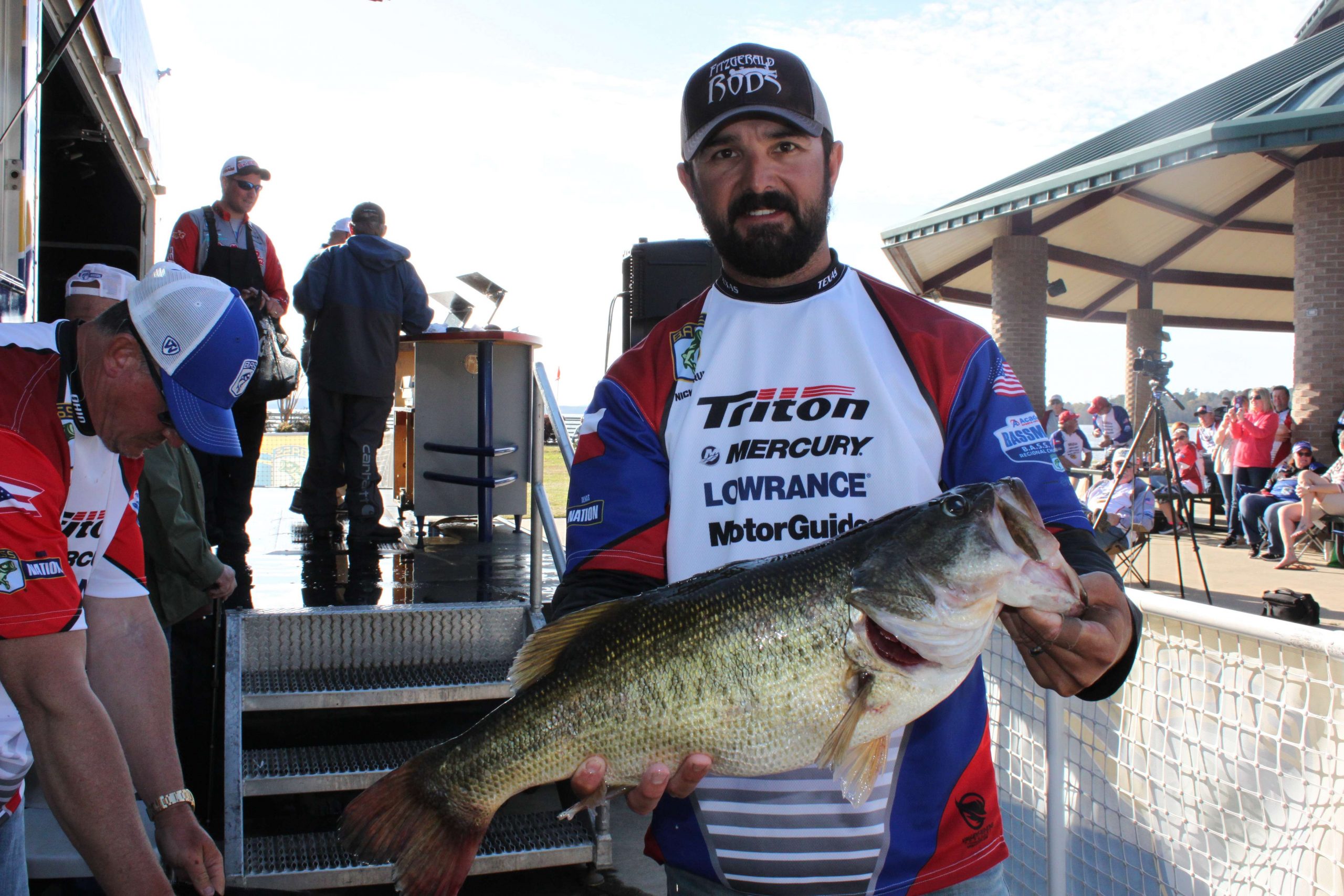 And the Toledo Bend hits just keep coming. That's Texas' Nickolas LeBrun with an 8-6 bass. He's in 32nd place with 28-4 and he will fish on Friday.
