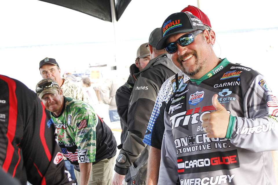 Fred Roumbanis is all smiles and thumbs up after catching 18+ pounds. He is in the Top 3.