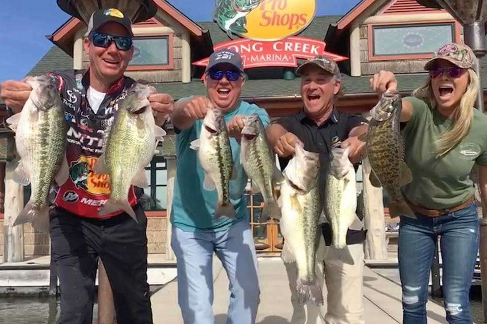 Ott was among the Bass Pro Shops anglers who took VIPs out on fishing excursions. Kevin VanDam was another, and here he, golfers Mark OâMeara and Scott McCarron, and his wife, Jenny, show off their catch. âThese pro golfers know their way around a lake!â KVD posted.  