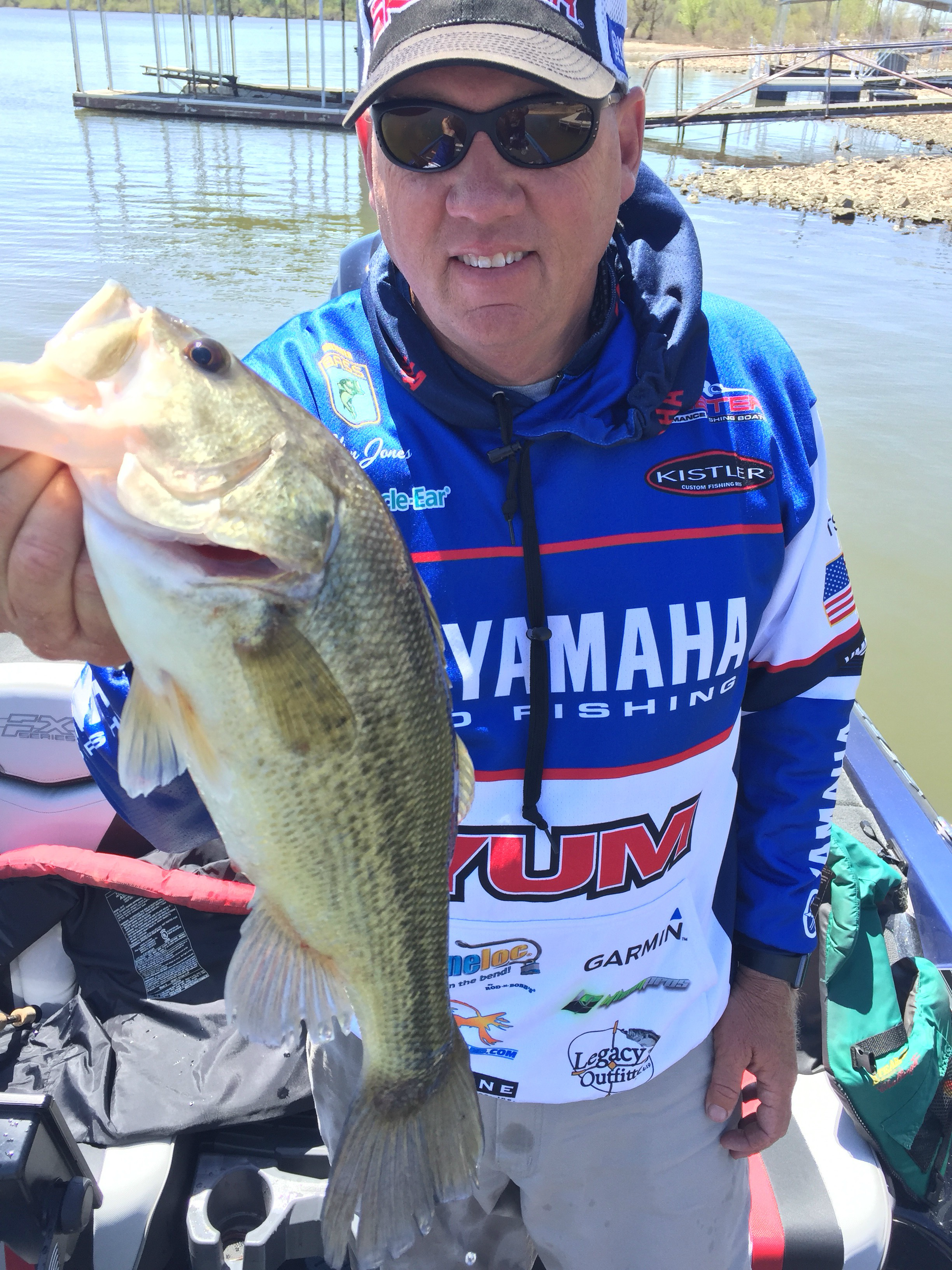 Having a fun and great Day 2 on the water with Alton Jones.  Just up graded to a 3-pounds. 