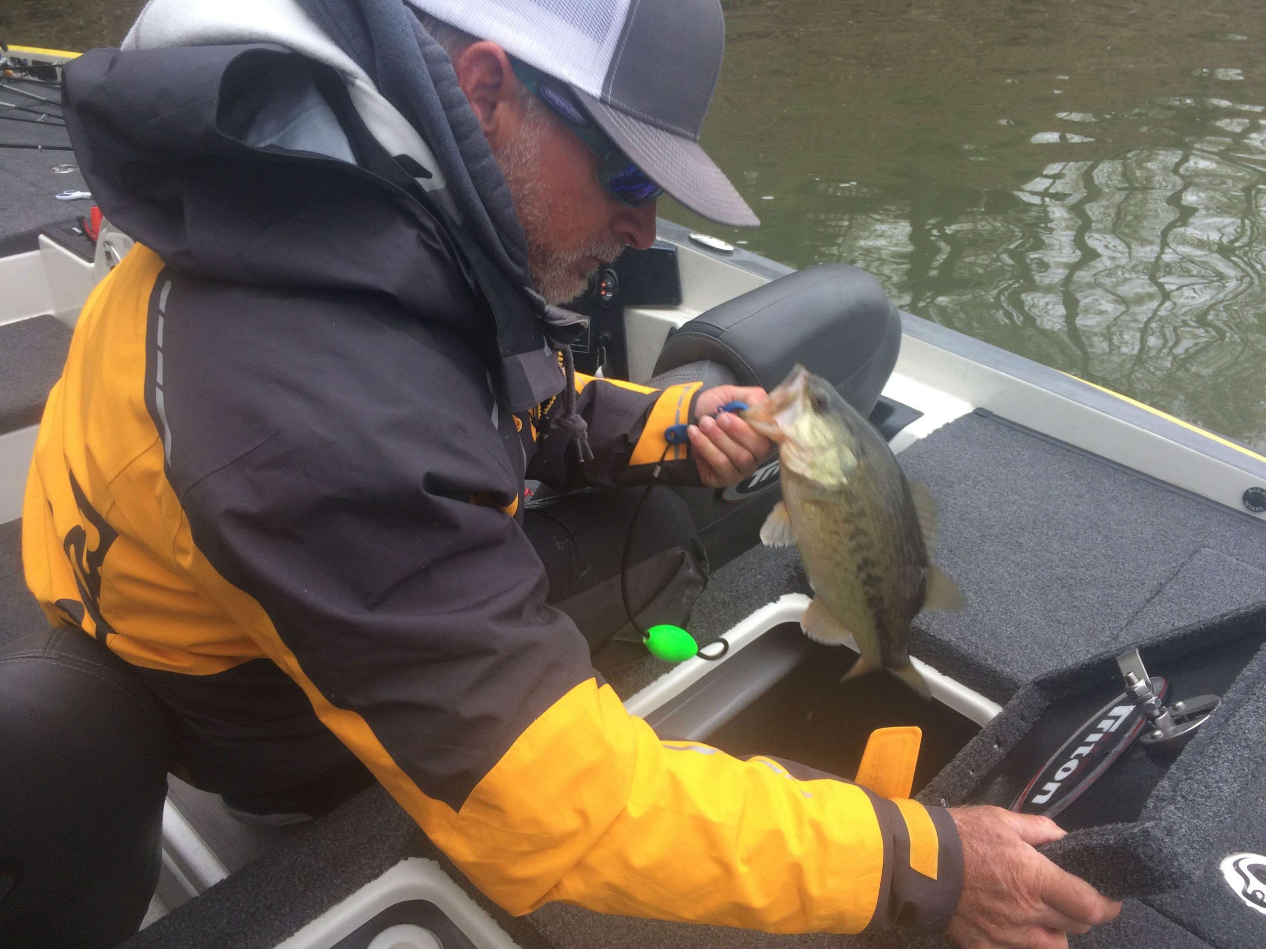 Jeff Kriet has his first keeper, a chunky 2-pounder.