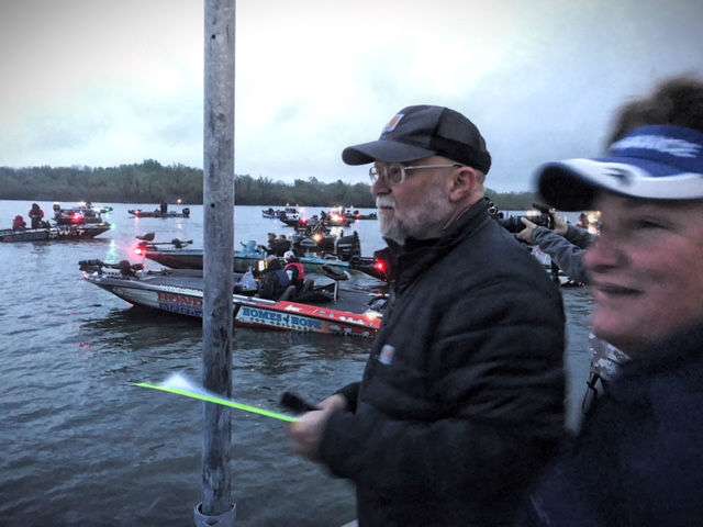 BASS staffer, Chuck Harbin in full control of the take-off at first light on Grand Lake.