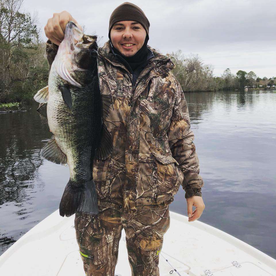 Aaston Feagin caught this 7 pound, 12 ounce bass at Dunn's Creek in Palatka, FL, on a red June bug trick worm.