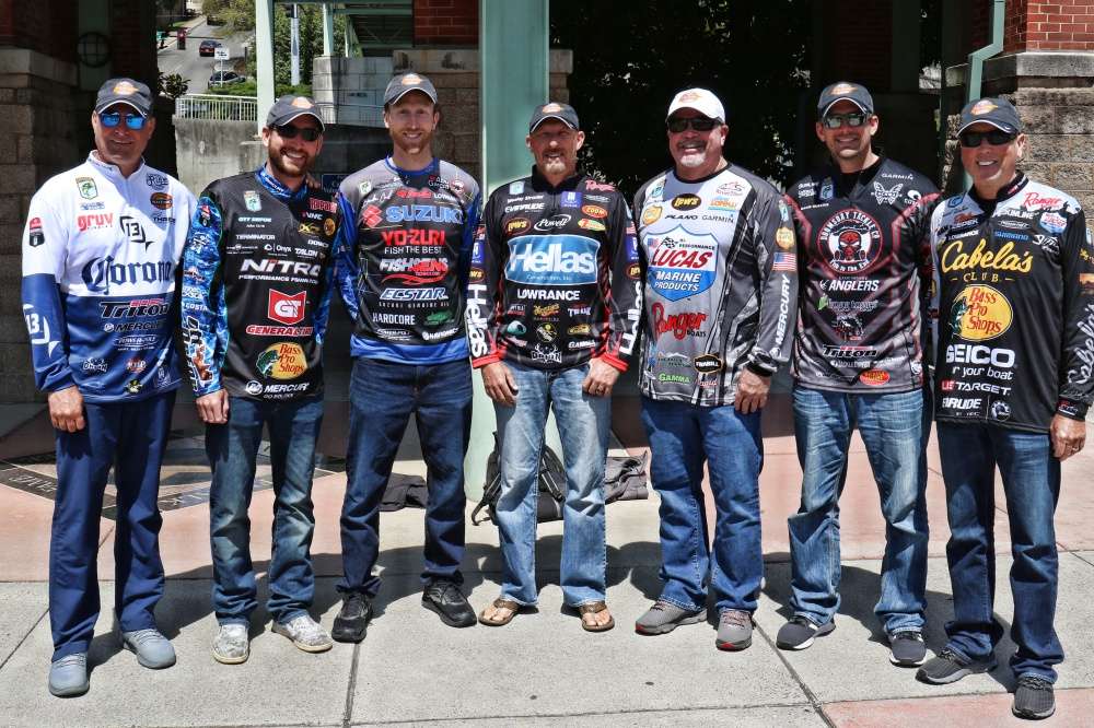 Seven Tennessee-based Elite Series anglers attended the April 11 press conference to announce the 2019 Bassmaster Classic in Knoxville, Tennessee. From left to right thatâs Brandon Coulter, Ott DeFoe, Brandon Card, Wesley Strader, John Murray, David Mullins and David Walker. 

