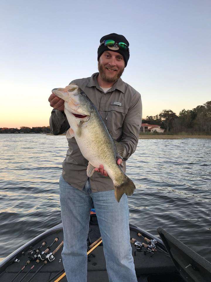 Dabnes Jay Fritz caught an 8-pound, 12-ounce bass on a rattle trap at Lake Griffin, Florida.