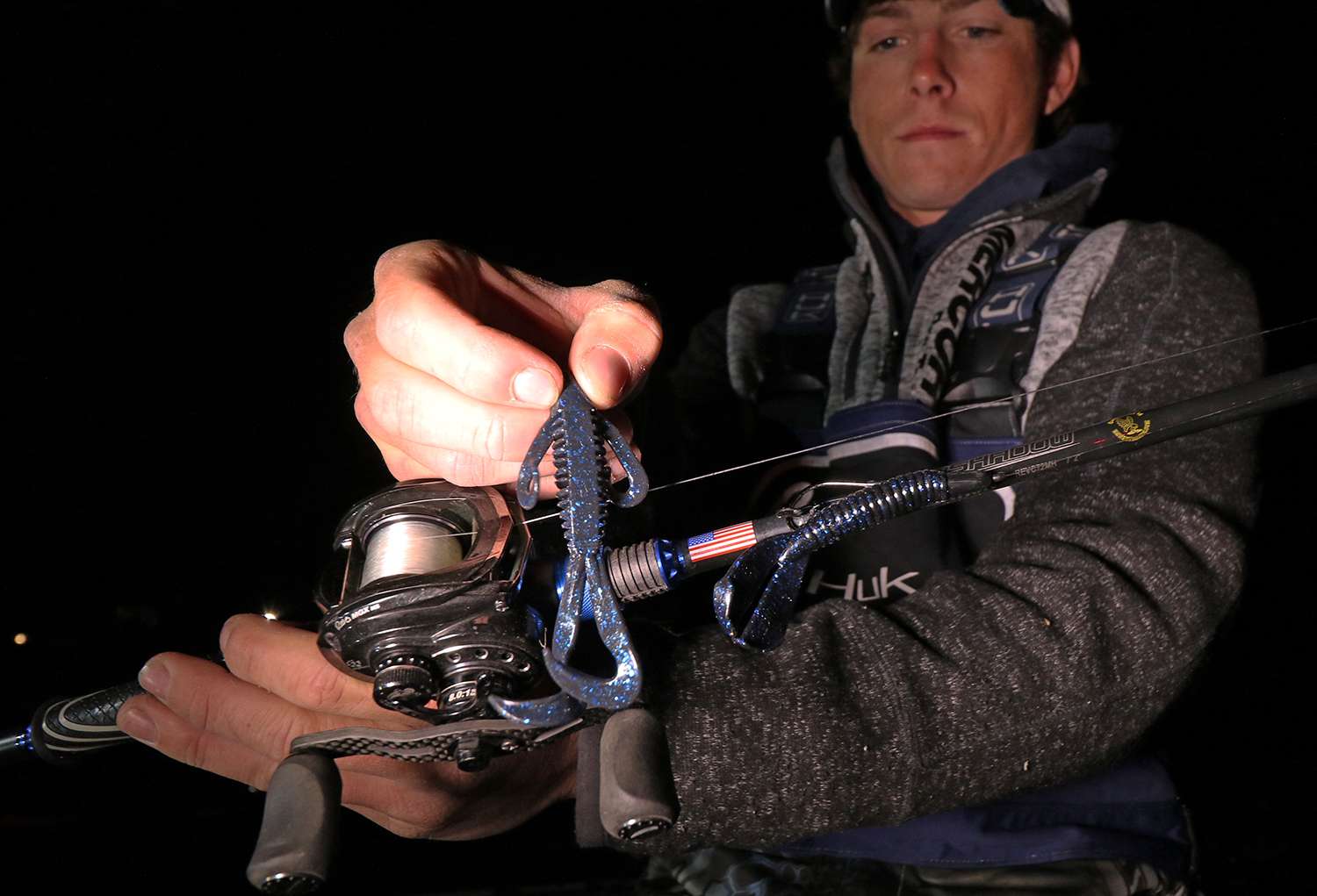 To finish tenth Greg Vance used the flipping tactic to score with these baits. A 3.5-inch V&M J-Bug and 4-inch Strike King Rage Twin Tail Menace Grub were the choices. He rigged both to 4/0 straight shank flipping hooks and 5/16-ounce weights. 