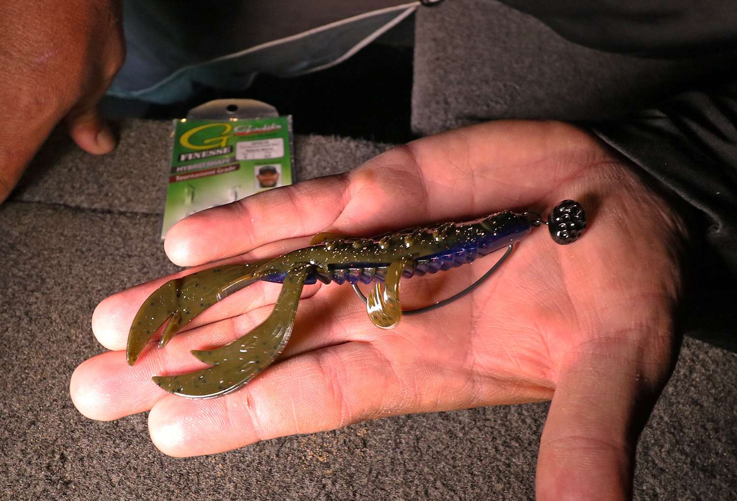 Winner Harvey Horne crafted a winning rig using three lure components. A 3/8-ounce All Terrain Tackle Swing Head Rock Jig, with a 6/0 Gamakatsu G Finesse Hybrid Worm Hook composed the jig. A 5-inch Big Bite Baits Fighting Frog completed the rig.