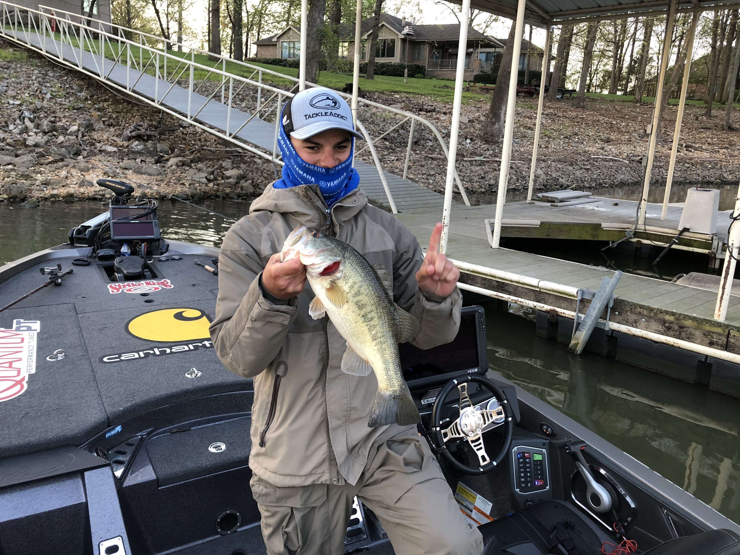 Jordan Lee has the first bass in the boat. 