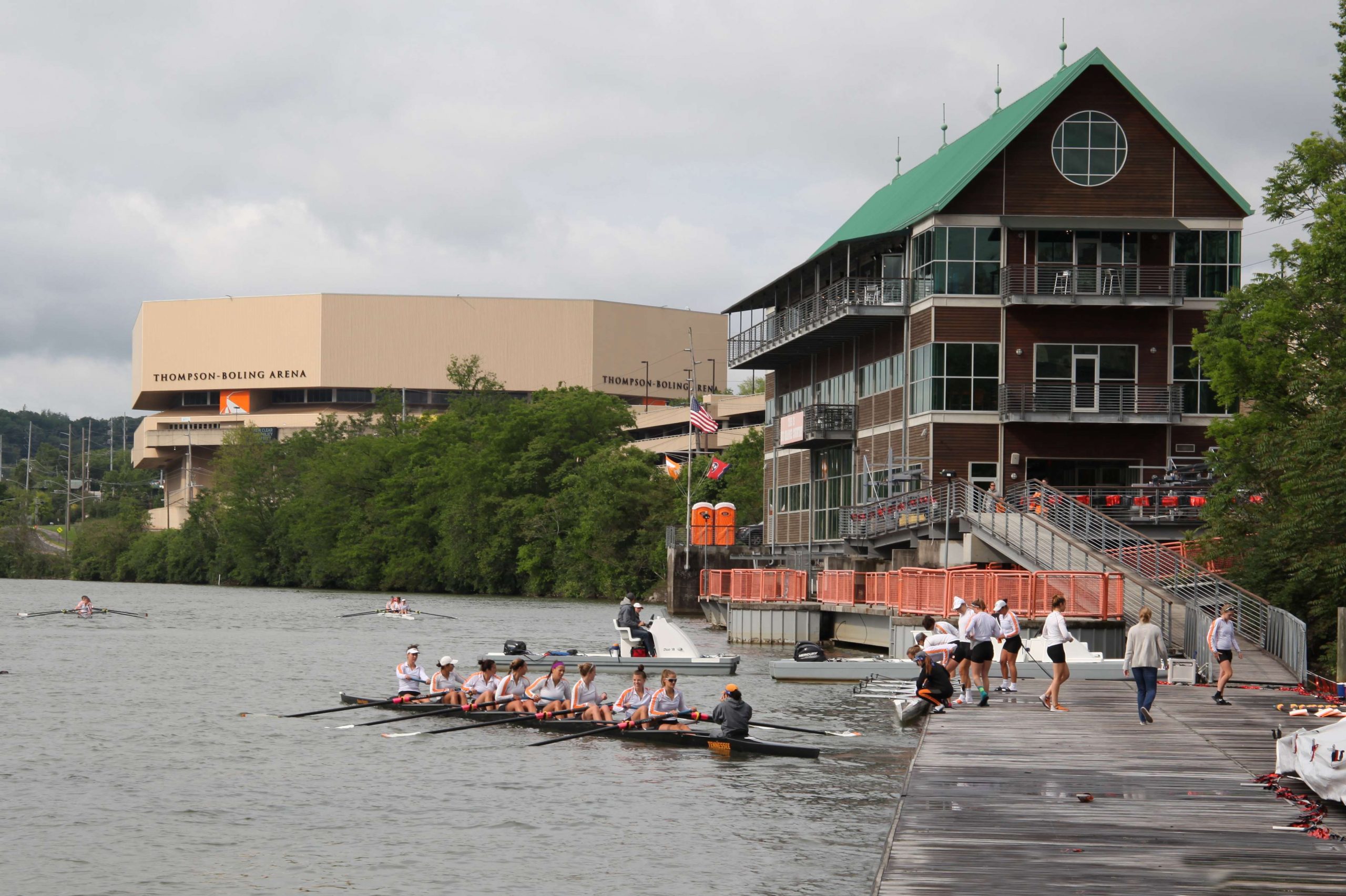 The University of Tennessee Rowing Club also has a facility on Volunteer Landing. That's the Thompson Boling Arena in the background. It will be the location for the 2023 Bassmaster Classic weigh-ins. 